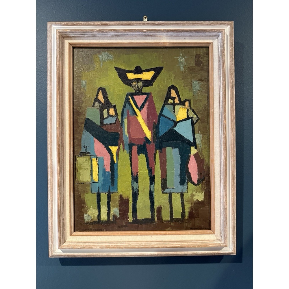 Original Hector Lara Orozco Oil Painting "Mis Dos Viejas" 19.5"x 15.5" Vintage